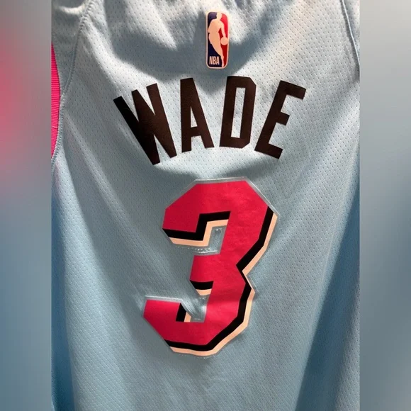 Nike NBA Dwyane Wade Miami Heat ViceWave City Edition Jersey Sz L White Blue - Picture 9 of 9